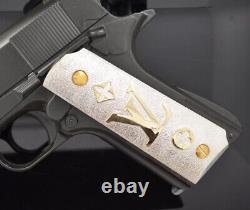 1911 full size grips custom Hand Made Sterling Silver And 14k Gold LV initials