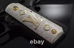 1911 full size grips custom Hand Made Sterling Silver And 14k Gold LV initials