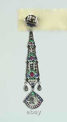 1920's Made In 925 SS & Feature Emeralds, Ruby, Sapphires & CZ Vintage Earrings