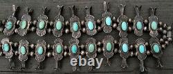 1930's Box-Bow Squash Blossom Necklace Navajo Silver Turquoise Hand Made Beads