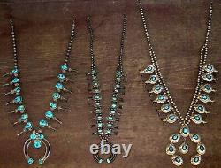 1930's Box-Bow Squash Blossom Necklace Navajo Silver Turquoise Hand Made Beads