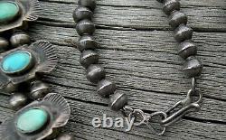 1930's Box-Bow Squash Blossom Necklace Navajo Silver Turquoise Hand Made Beads