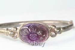 1980's Hand Made Sterling Silver Carved Amethyst Bracelet