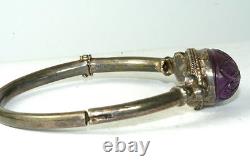 1980's Hand Made Sterling Silver Carved Amethyst Bracelet