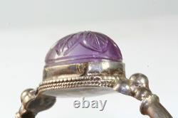 1980's Hand Made Sterling Silver Carved Amethyst Bracelet