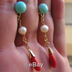 1Gorgeous Silver Gold Silver Coral Original Earrings Vintage Made in Italy