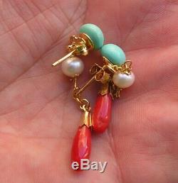 1Gorgeous Silver Gold Silver Coral Original Earrings Vintage Made in Italy