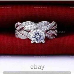 2.00 CT Round Cut Lab Created Bridal Engagement Ring Set 925 Sterling Silver