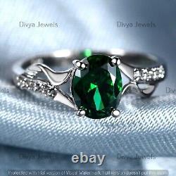 2.20 Ct Oval Cut Lab Created Emerald Solitaire Women's Ring 925 Sterling Silver