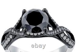 2.41Ct Lab Created Black Round Diamond Ring Black Sterling Silver Beautiful Ring