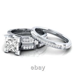 2.5ct Princess Cut Moissanite Wedding Bridal Ring Set Real 925 Sterling Silver