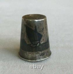 2 Antique Middle Eastern Hand Made Sterling Silver & Niello Thimbles
