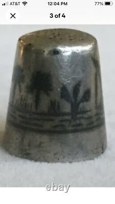 2 Antique Middle Eastern Hand Made Sterling Silver & Niello Thimbles