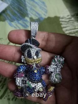 2 Inch Custom-Made Cartoon McDuck 925 Sterling Silver CZ Pendant Free Shipping