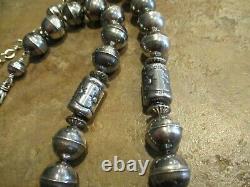 21 DYNAMITE Navajo Hand Made Sterling Silver BARREL BENCH BEAD Necklace