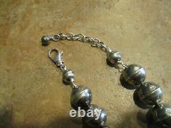 21 DYNAMITE Navajo Hand Made Sterling Silver BARREL BENCH BEAD Necklace