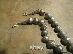 22 OLD Navajo Graduated Sterling Silver PEARLS Bench Made Bead Necklace