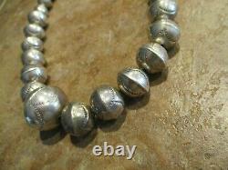 22 OLD Navajo Graduated Sterling Silver PEARLS Bench Made Bead Necklace