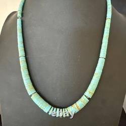 23 Turquoise Heishi Stabilized Graduated Blue Gr Sterling Silver Necklace 19726
