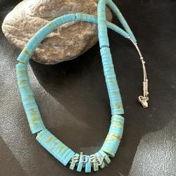 23 Turquoise Heishi Stabilized Graduated Blue Gr Sterling Silver Necklace 19726