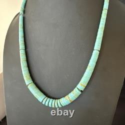23 Turquoise Heishi Stabilized Graduated Blue Gr Sterling Silver Necklace 19726