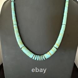 23 Turquoise Heishi Stabilized Graduated Blue Gr Sterling Silver Necklace 19726
