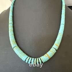 23 Turquoise Heishi Stabilized Graduated Blue Gr Sterling Silver Necklace 19726