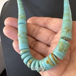 23 Turquoise Heishi Stabilized Graduated Blue Gr Sterling Silver Necklace 19726