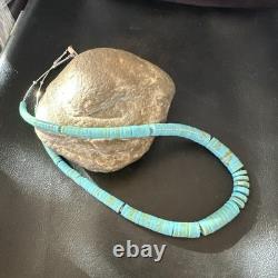 23 Turquoise Heishi Stabilized Graduated Blue Gr Sterling Silver Necklace 19726