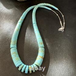 23 Turquoise Heishi Stabilized Graduated Blue Gr Sterling Silver Necklace 19726