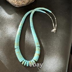 23 Turquoise Heishi Stabilized Graduated Blue Gr Sterling Silver Necklace 19726