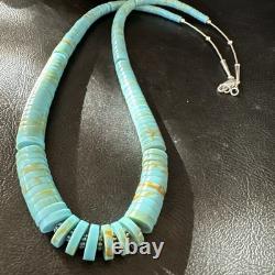 23 Turquoise Heishi Stabilized Graduated Blue Gr Sterling Silver Necklace 19726