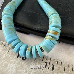 23 Turquoise Heishi Stabilized Graduated Blue Gr Sterling Silver Necklace 19726