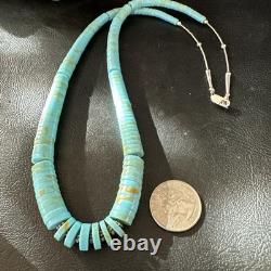 23 Turquoise Heishi Stabilized Graduated Blue Gr Sterling Silver Necklace 19726
