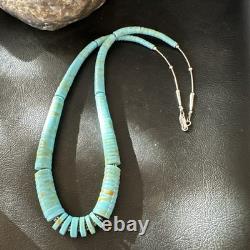 23 Turquoise Heishi Stabilized Graduated Blue Gr Sterling Silver Necklace 19726