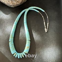 23 Turquoise Heishi Stabilized Graduated Blue Gr Sterling Silver Necklace 19726
