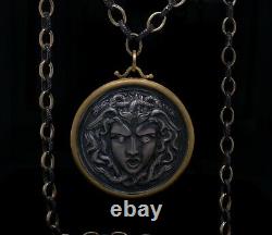 24k Solid Gold Medusa Pendant made with Sterling Silver and Diamonds
