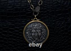 24k Solid Gold Medusa Pendant made with Sterling Silver and Diamonds