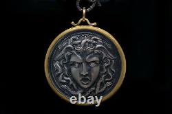 24k Solid Gold Medusa Pendant made with Sterling Silver and Diamonds