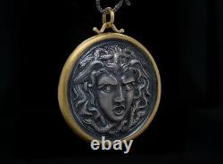 24k Solid Gold Medusa Pendant made with Sterling Silver and Diamonds