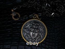 24k Solid Gold Medusa Pendant made with Sterling Silver and Diamonds