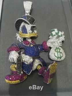 28CT Diamond Made Scrooge Donald Duck Cartoon McDuck Pendant 14K Gold Over