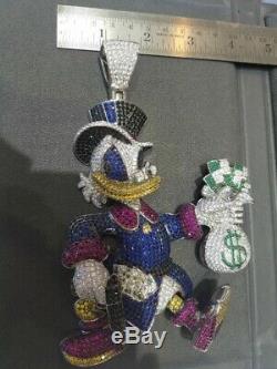 28CT Diamond Made Scrooge Donald Duck Cartoon McDuck Pendant 14K Gold Over
