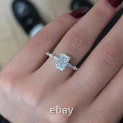 3.00CT Radiant Cut Moissanite Solitaire With Accents Ring In 925 Sterling Silver