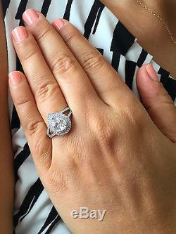 3.00c Pear Prong Engagement Ring Man Made Diamond Simulant Sterling Silver. 925