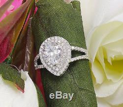 3.00c Pear Prong Engagement Ring Man Made Diamond Simulant Sterling Silver. 925