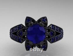3.39Ct Blue Round Diamond Ring Handmade Sterling Silver Engagement Jewelry @@