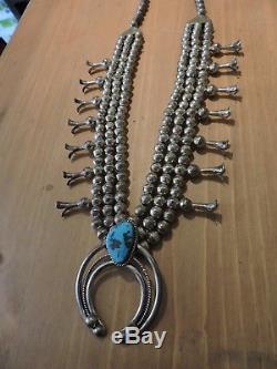 3 Strand 30 Squash Blossom Necklace Sterling Silver Turquoise Navajo Made