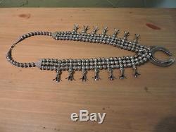 3 Strand 30 Squash Blossom Necklace Sterling Silver Turquoise Navajo Made