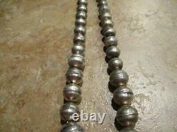 30 OLDER Vintage Navajo Graduated Sterling PEARLS Bench Made Bead Necklace